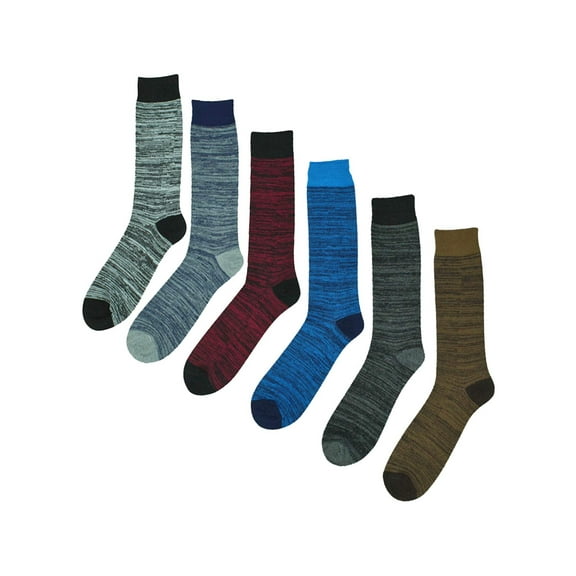 Two-Tone Colorful Marled Pattern Men's 6-Pack Crew Socks