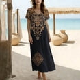 thumbnail image 7 of XUNKUSGA Boho Dresses for Women Fashion Floral Print Maxi Dress Casual Cotton V Neck Short Sleeve Split Sun Dresses Women with Pockets for Beach,Black,S, 7 of 7