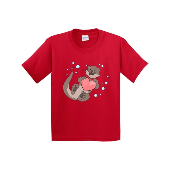 Inktastic Cute Smiling Valentine's Day Otter with Heart Youth T-Shirt