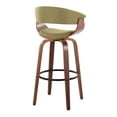 thumbnail image 4 of Vintage Mod 30" Mid-Century Modern Fixed-Height Barstool with Swivel in Walnut Wood and Green Fabric with Round Black Metal Footrest by LumiSource - Set of 2, 4 of 4