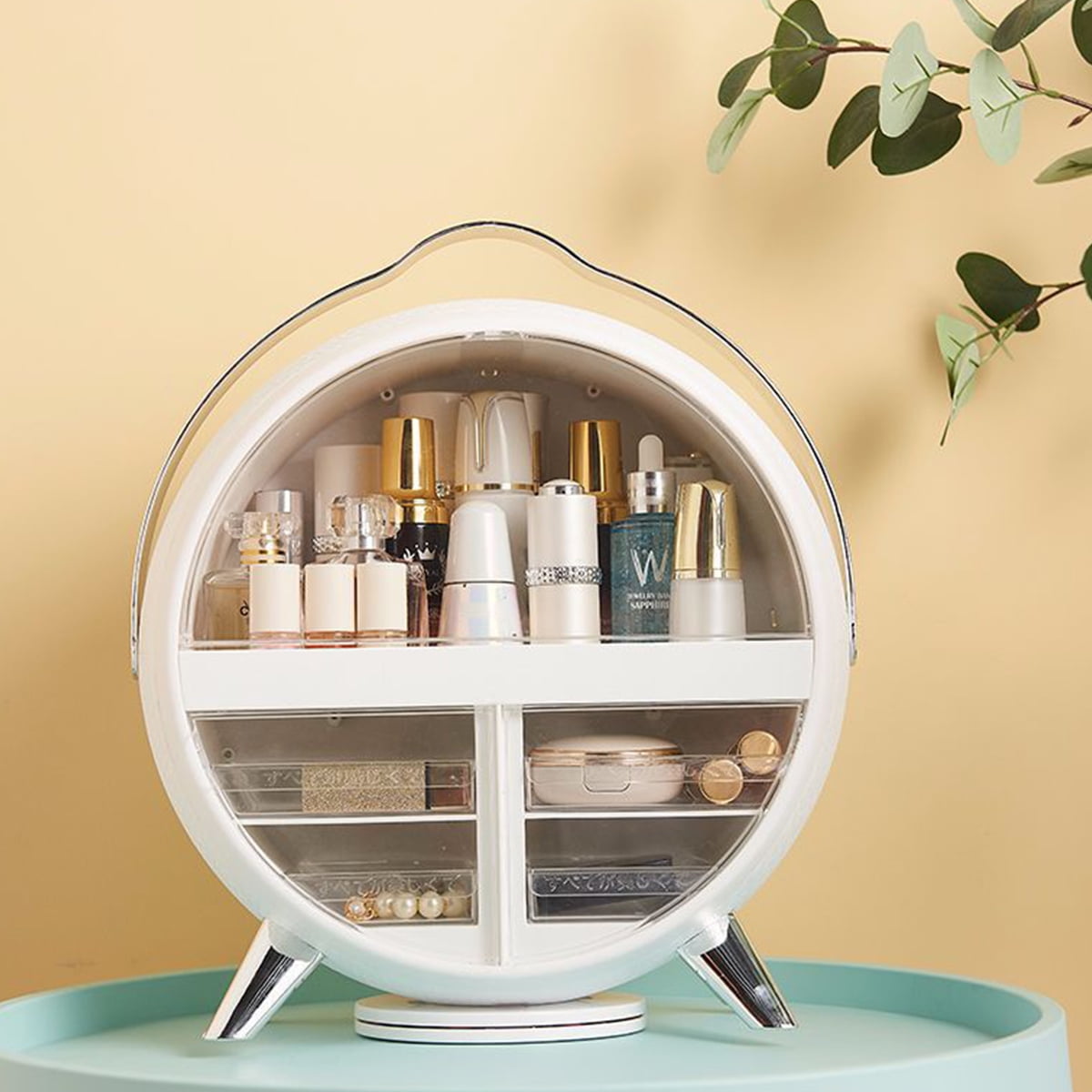 Mirror Design White Desk Organizer Portable Cosmetic Organizer Box