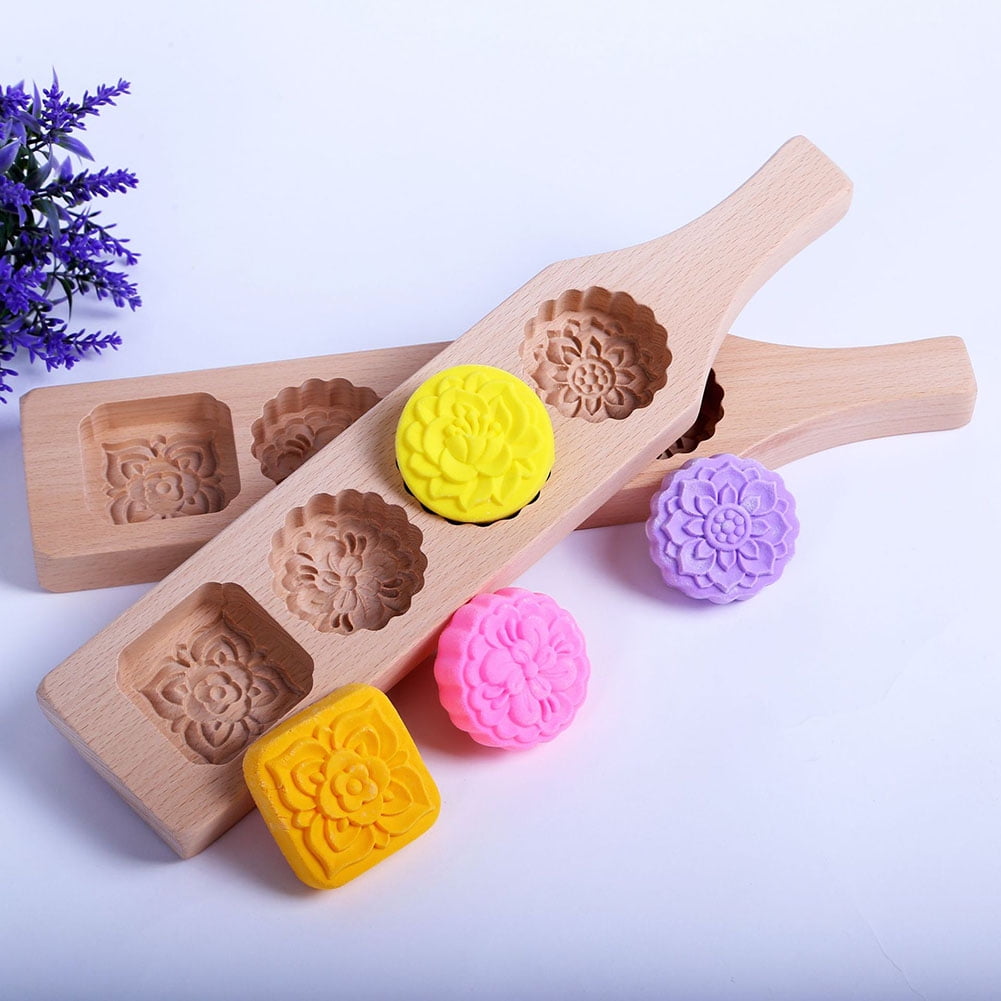 Yesbay 4 Holes Moon Cake Wood Mold DIY Mung Bean Cookies
