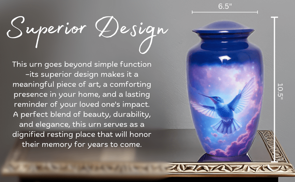 World Bazaar Galaxy Hummingbird Adult Large Cremation Urn for Human Ashes - With Velvet Bag