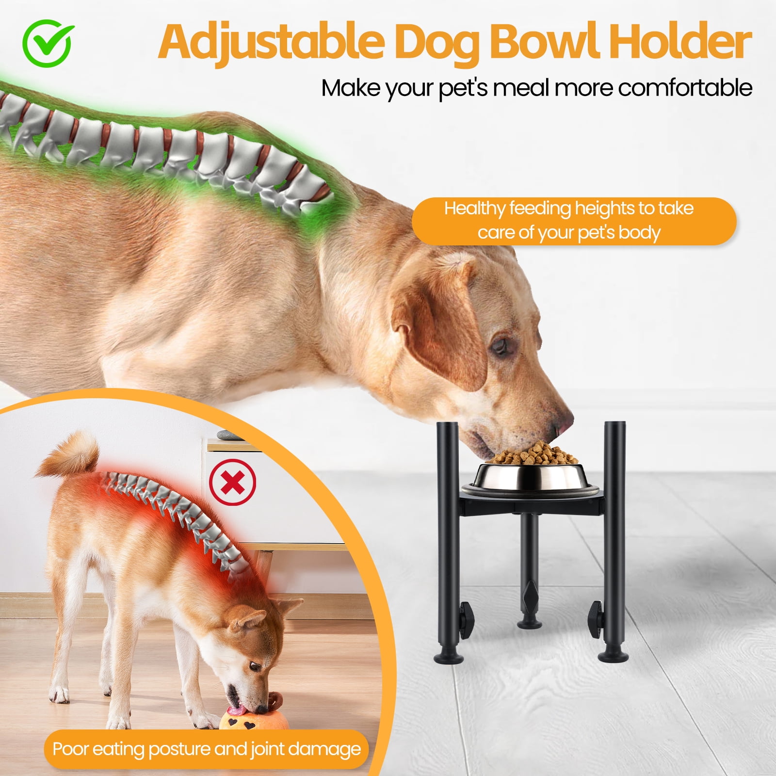 Adjustable Elevated Dog Bowl Stand, 4 Height Raised Water Feeder with Tray, Adjustable Wide 5.8-8" Dog Food Bowl Stands Holder for Medium,Large Dog(Bowl Not Included)