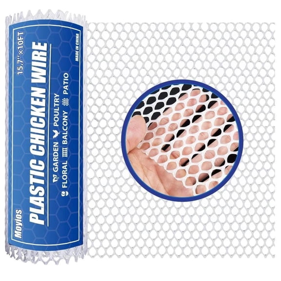 White Plastic Chicken Wire Fencing, 15.7in x 10ft, Easy-to-Cut Durable Mesh Fence, for Garden,Poultry,Agricultural & Floral Fencing