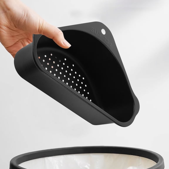 Black Stainless Steel Corner Sink Strainer Kitchen Drain Basket for Home Use Triangle Shape 1 Set