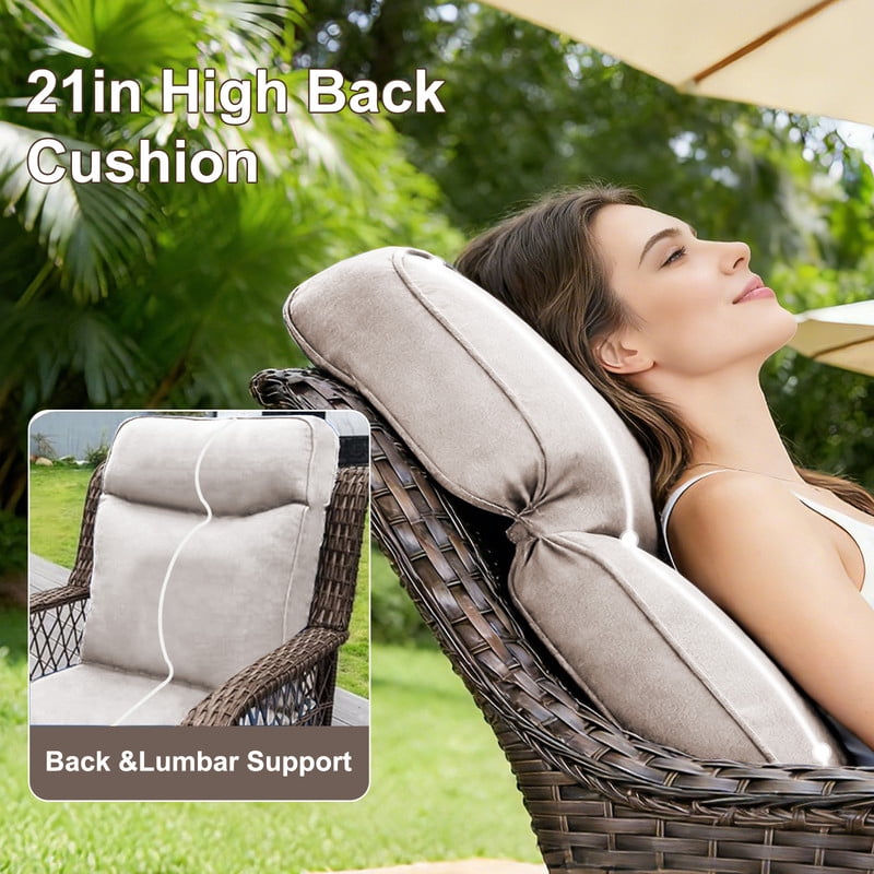 Outdoor Rattan Chair Cushions, Waterproof Patio Chair Replacement Cushions, 6in Thick Seat Back Cushion for Deck Yard and Poolside（Khaki 2pc）