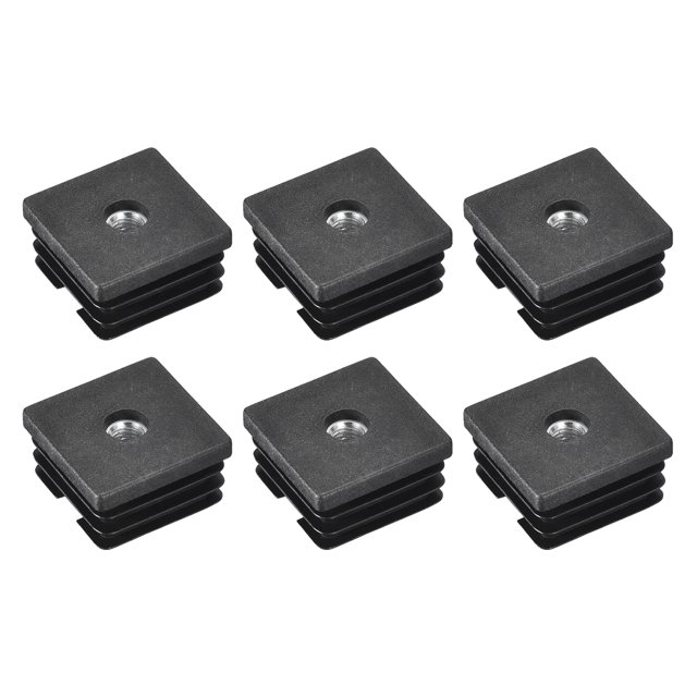 Insertos de 6 piezas para tubos cuadrados con rosca M8, para tubo cuadrado de 1.5"x1.5" OD, tapón de plástico negro para inserto de ruedas de silla