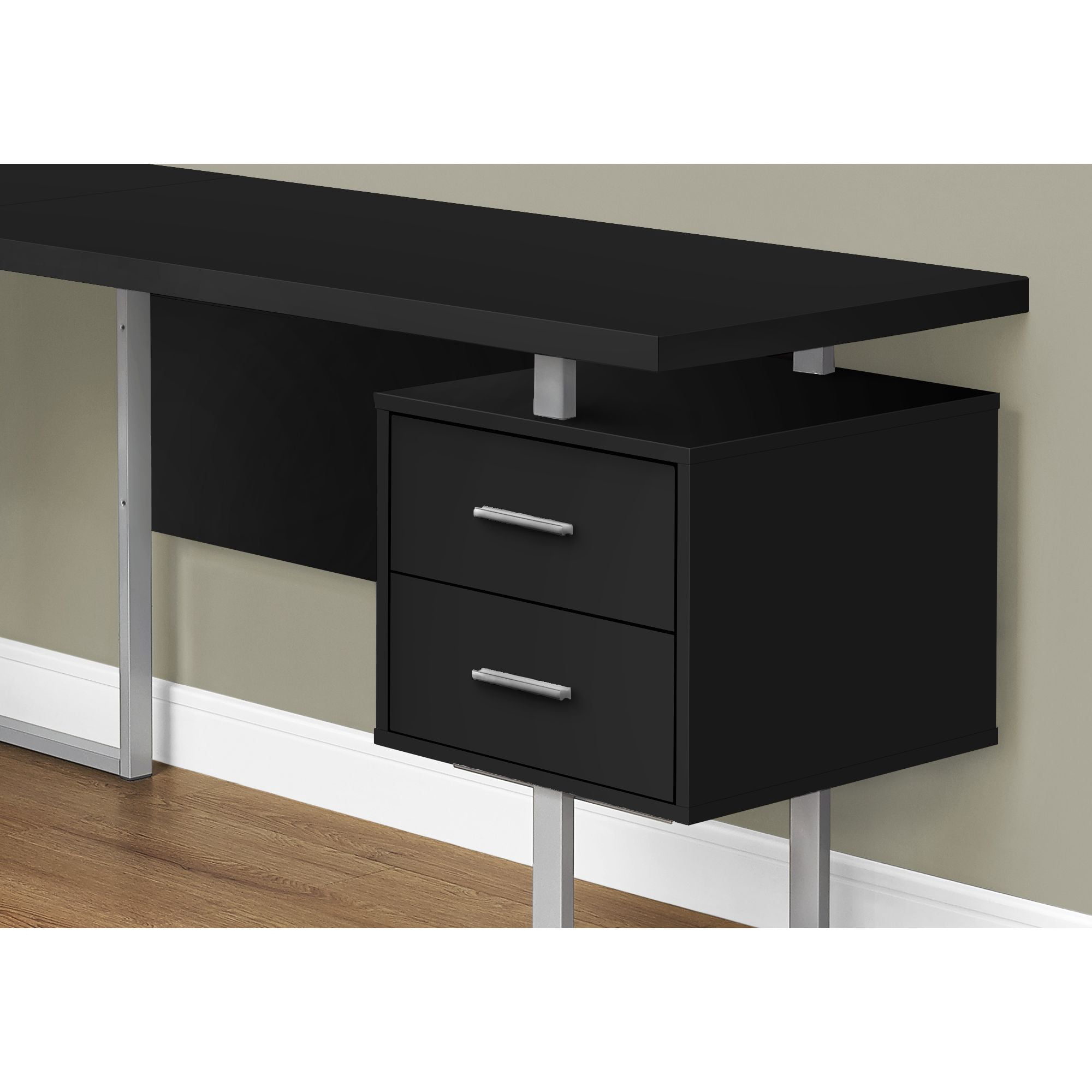 Contemporary Home Living 71" Black and Silver Contemporary Rectangular Corner Computer Desk