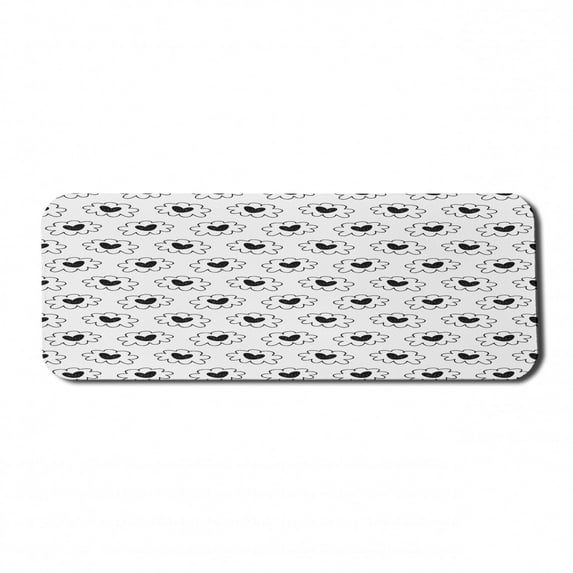 Cartoon Computer Mouse Pad, Hand Drawn Hearts Sketched into Cloud Like Fluffs in Monochrome Style, Rectangle Non-Slip Rubber Mousepad Large, 31" x 12", Charcoal Grey and White, by Ambesonne