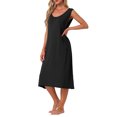 thumbnail image 4 of Camisón de algodón para mujer sin mangas, vestido largo de tanque, quimono de cuello redondo, pijamas de salón, camiseta de noche negra, 4 of 6