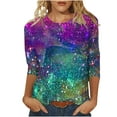 thumbnail image 2 of EQWLJWE Womens Sequin Tops Casual Multicolor 3/4 Sleeve Glitter Sparkly Loose Fit Blouse Round Neck Dressy Shirts for Evening Party Club Music Festival(S-5Xl), 2 of 5