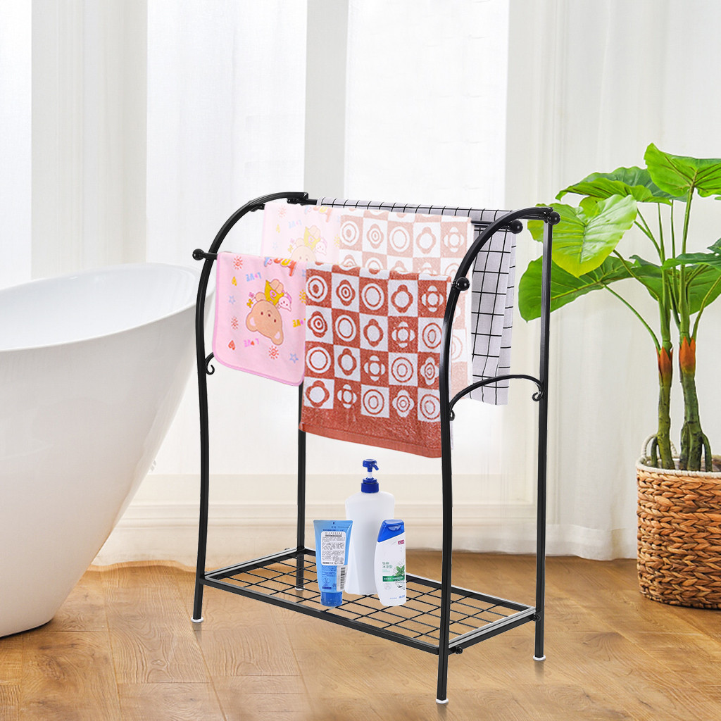 3 Tier Freestanding Towel Rack Holder With Storage Shelf Large Metal