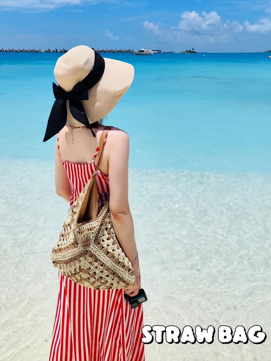 Women Straw Bags Summer Beach Bag Woven Tote Shoulder Bag Lightweight Hobo Handbag(Brown)