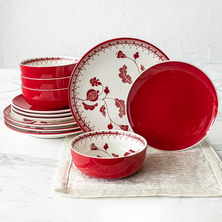 Corelle Splendor, White and Red Round 12-Piece Dinnerware Set