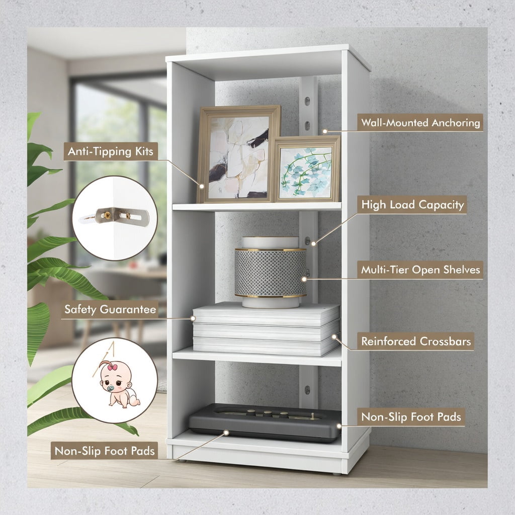 Spaco 5 Tiers 4-Cube Narrow Bookshelf with 4 Anti-Tipping Kits-White, Tall Bookshelf, Shelves for Living Room, Home Office, Bedroom, Balcony
