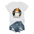 thumbnail image 2 of lcziwo Halloween Shirts for Women Cute Ghost Graphic Tees Fall Casual Short Sleeve Tops Cotton Comfy Tshirts, White, XXL, 2 of 6