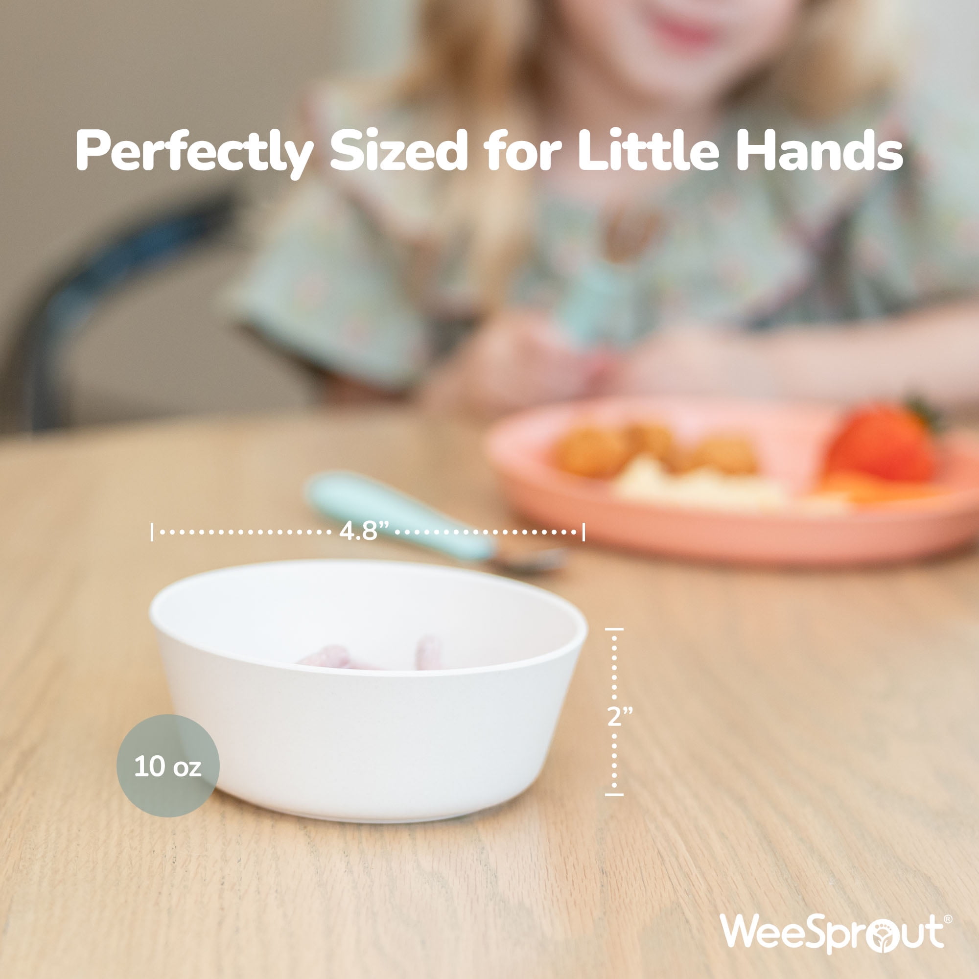 WeeSprout Bamboo Kids Bowls, Set of Four Kid-Sized Dinnerware, Cereal, Leftovers & Snack Bowl