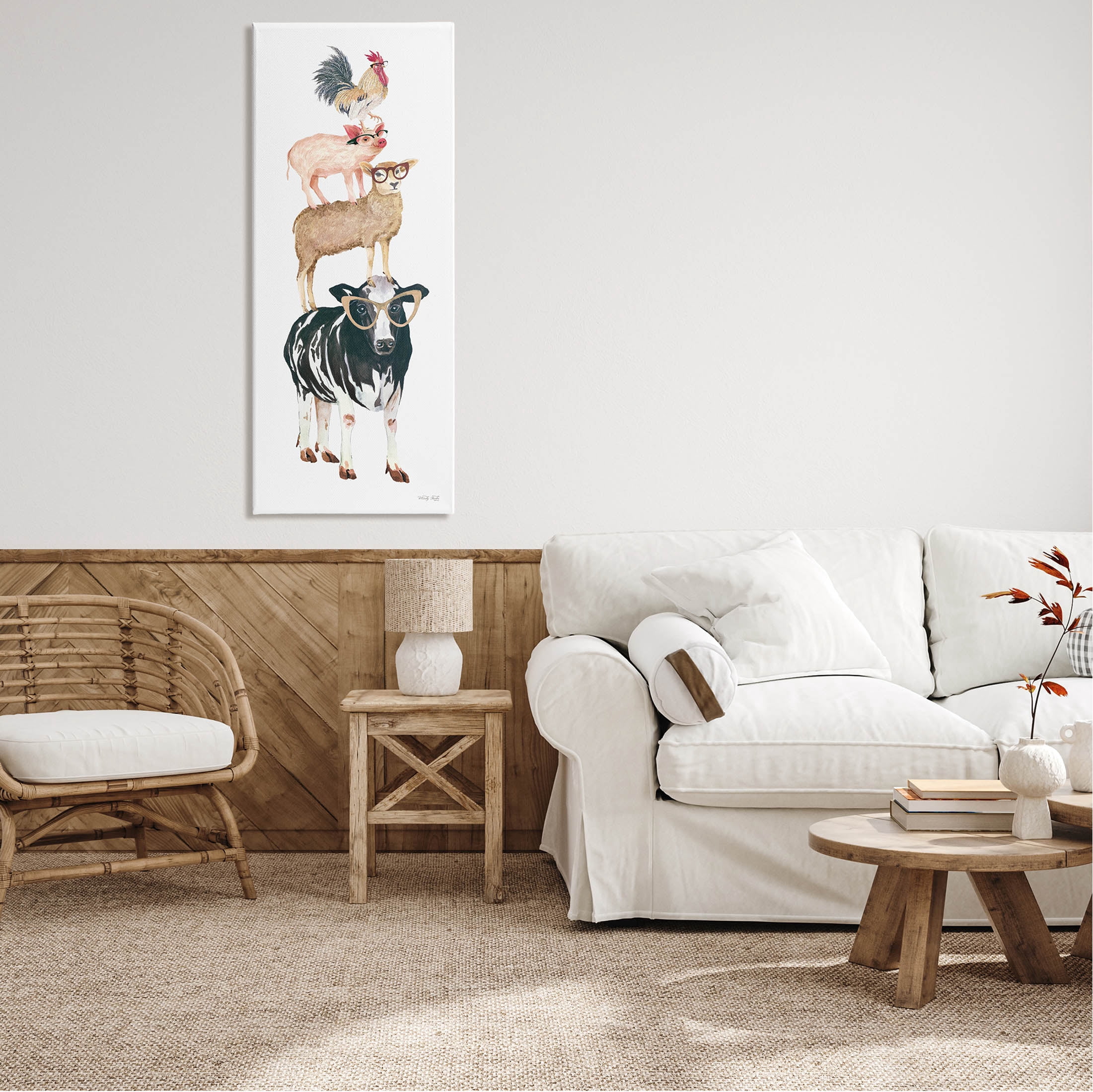 Stupell Industries Stacked Farm Animals Wearing Glasses Graphic Art Gallery Wrapped Canvas Print Wall Art, Design by Cindy Jacobs