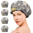 thumbnail image 7 of Shower Caps,Gray Daisy Flower Yellow Blooms Pattern Waterproof Shower Cap for Women 4 Pieces,Double Reusable Hair Cover for Shower PEVA Elastic Stretch Hem, 7 of 7