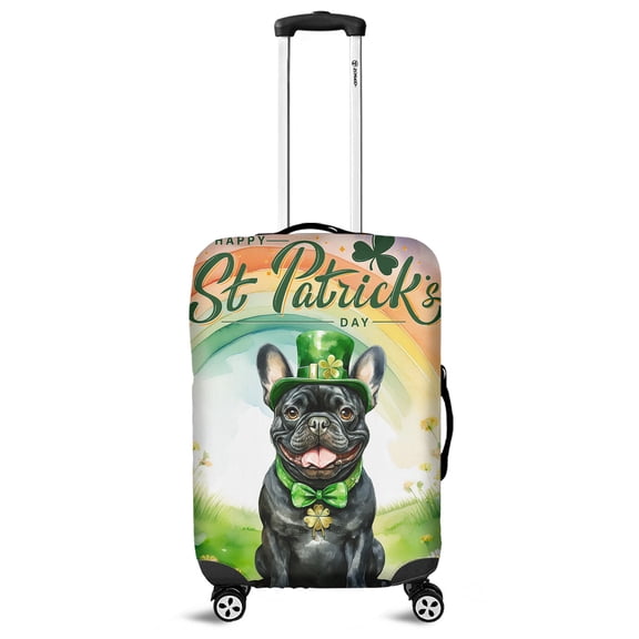 Happy St. Patrick’s Day French Bulldog with Green Hat Shamrocks Rainbow Travel Luggage Cover Dog Lover Gifts Suitcase Dust Protective Decor - 03007