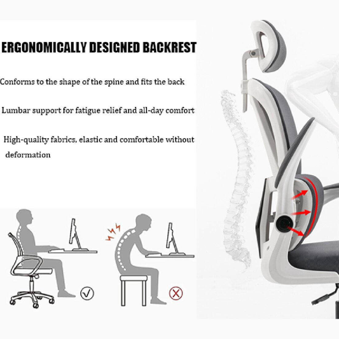 Office Chair High Back Ergonomic Computer Office Chair with Lumbar Support Adjustable Headrest 8D Armrest and Lumbar Support for Swivel Mesh Chair for Work, Study, Gaming