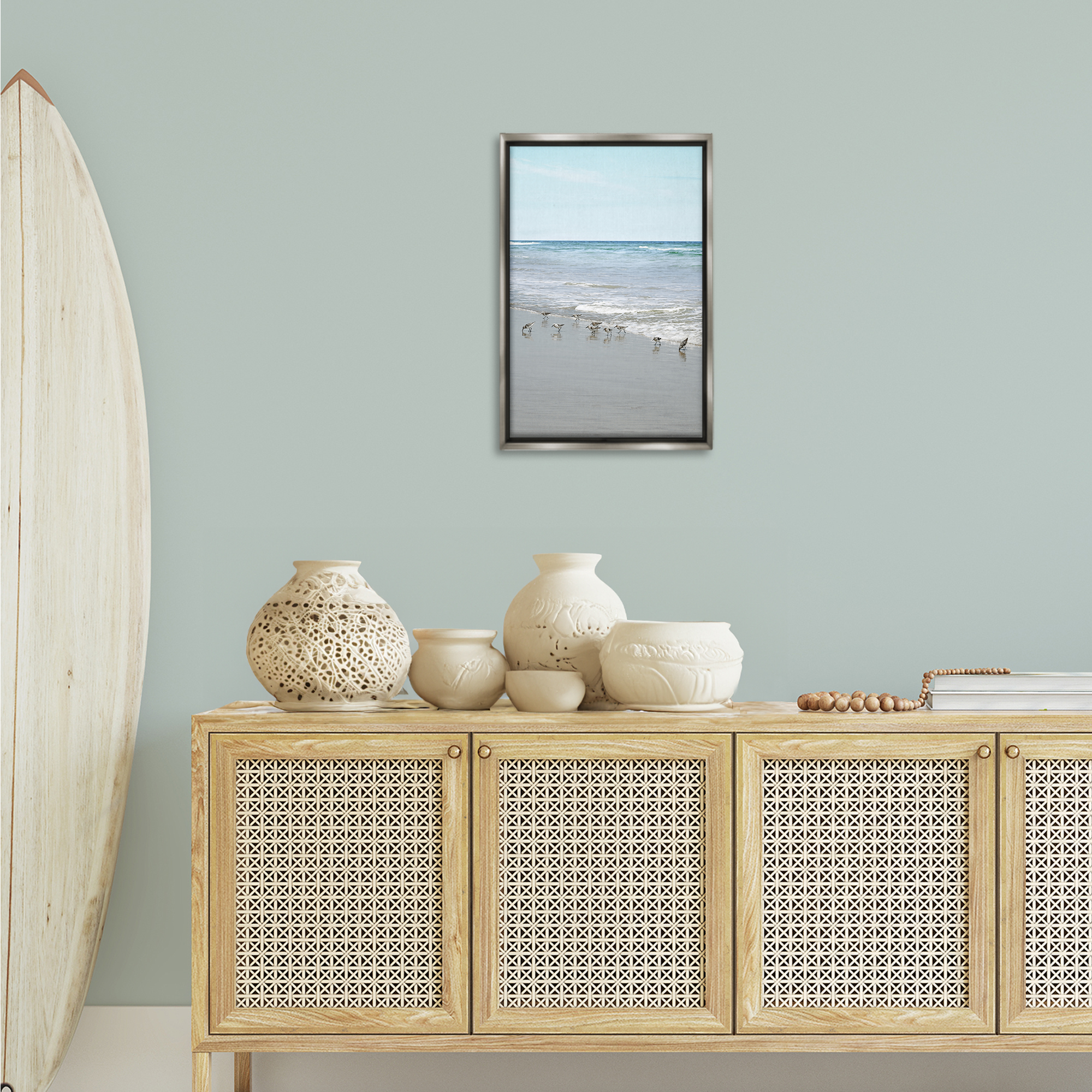 Stupell Industries Energetic Beach Birds Nautical & Beach Photography Gray Floater Framed Canvas Art Print Wall Art, 17 x 25
