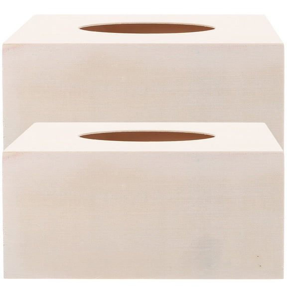 Topbathy 2PCS Unfinished Tissue Box Wood Handmade Tissue Storage Container Beige Simple Design for Home Use