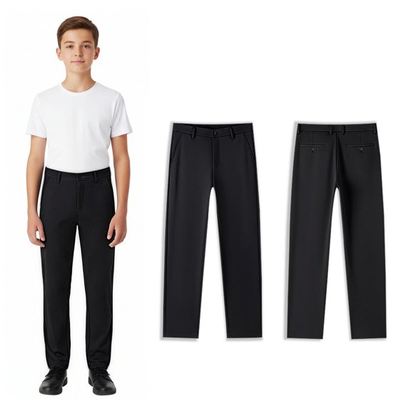 Kids School Uniforms Boys Dress Pants Adjustable Waist Skinny Pants with Pockets Girls Black Uniform Pants Back To School Straight Fit Pants for Boys 5-6 Years
