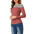 thumbnail image 4 of MODA NOVA Junior's Contrast Color Long Sleeve Striped T-Shirt, 4 of 6