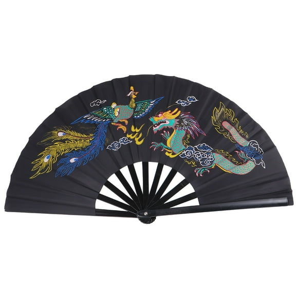 MasteelfCA 1 Pce Ventilateur Pliant à Motif Chinois Traditionnel Ventilateur Portatif pour Tai-Chi Entraînement Physique Arts Martiaux Kung-Fu Performance (Noir)