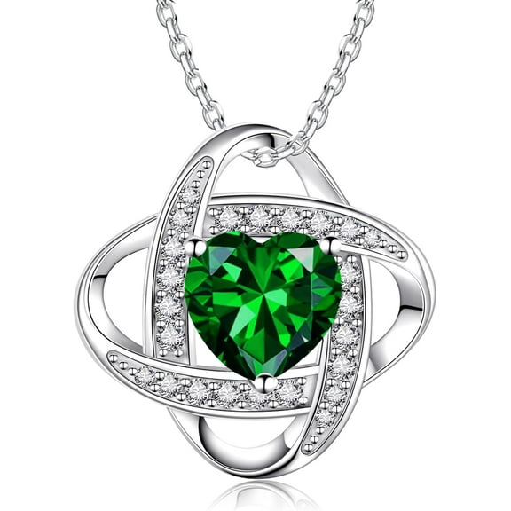 Birthstone Necklace for Women 925 Sterling Silver Love Knot Necklace Mother's Day Anniversary Birthday Christmas Gifts Jewelry for Wife Girlfriend Mom
