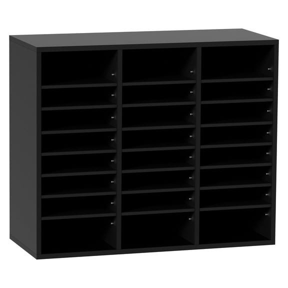 24 Compartments Wood Literature Organizer: File Sorter Removable Shelves Mail Slot for Office Home Classroom Mailrooms EPA Certified Black187