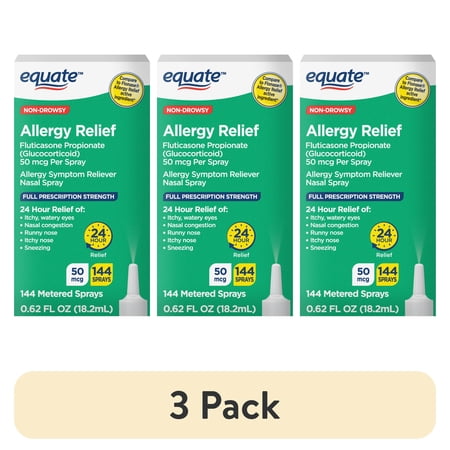 (3 pack) Equate Fluticasone Propionate Nasal Allergy Relief Spray, 50 mcg, Non-Drowsy