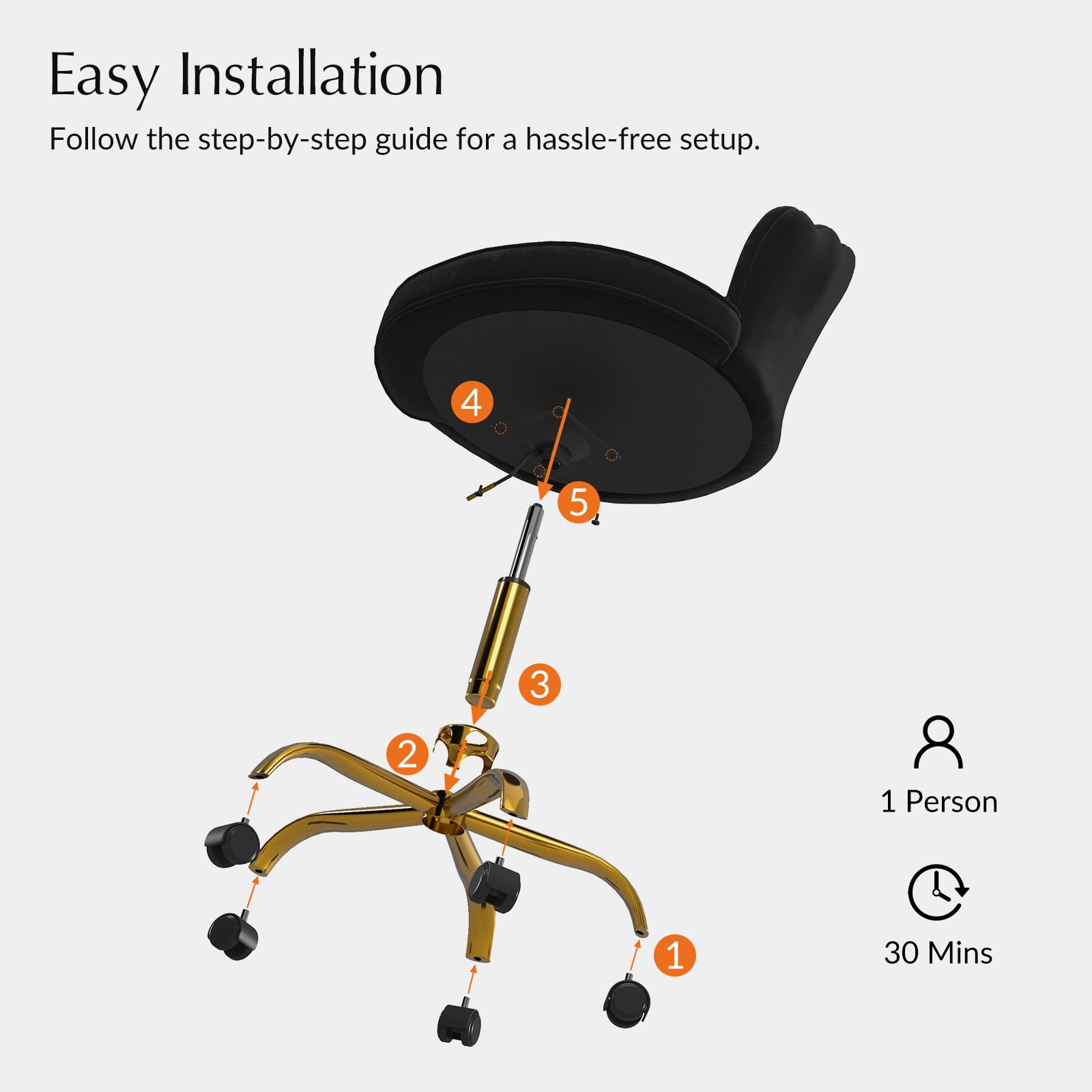 Office Chair Velvet Upholstered Task Computer Desk Shell Makeup Vanity Swivel Adjustable Metal Gold Base Bedroom Black