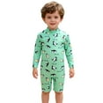 thumbnail image 2 of ATOGUTA Swimsuit Kid Long Sleeve Rash Guard One Piece Swimsuits with UV Protection Sunsuit Size 0-4T, Green, 2 of 6
