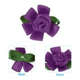 thumbnail image 3 of Uxcell Mini Satin Ribbon Roses Small Rosettes Fabric Flowers with Green Leaves Dark Purple 30 Pcs, 3 of 6