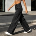 thumbnail image 6 of Womens Wide Leg Baggy Jeans Stretchy High Waist Denim Pants Straight Leg,with Pockets,Denim Fabric,Adjustable Cinched Waist,Full Length, Loose Fit,Casual, 6 of 6