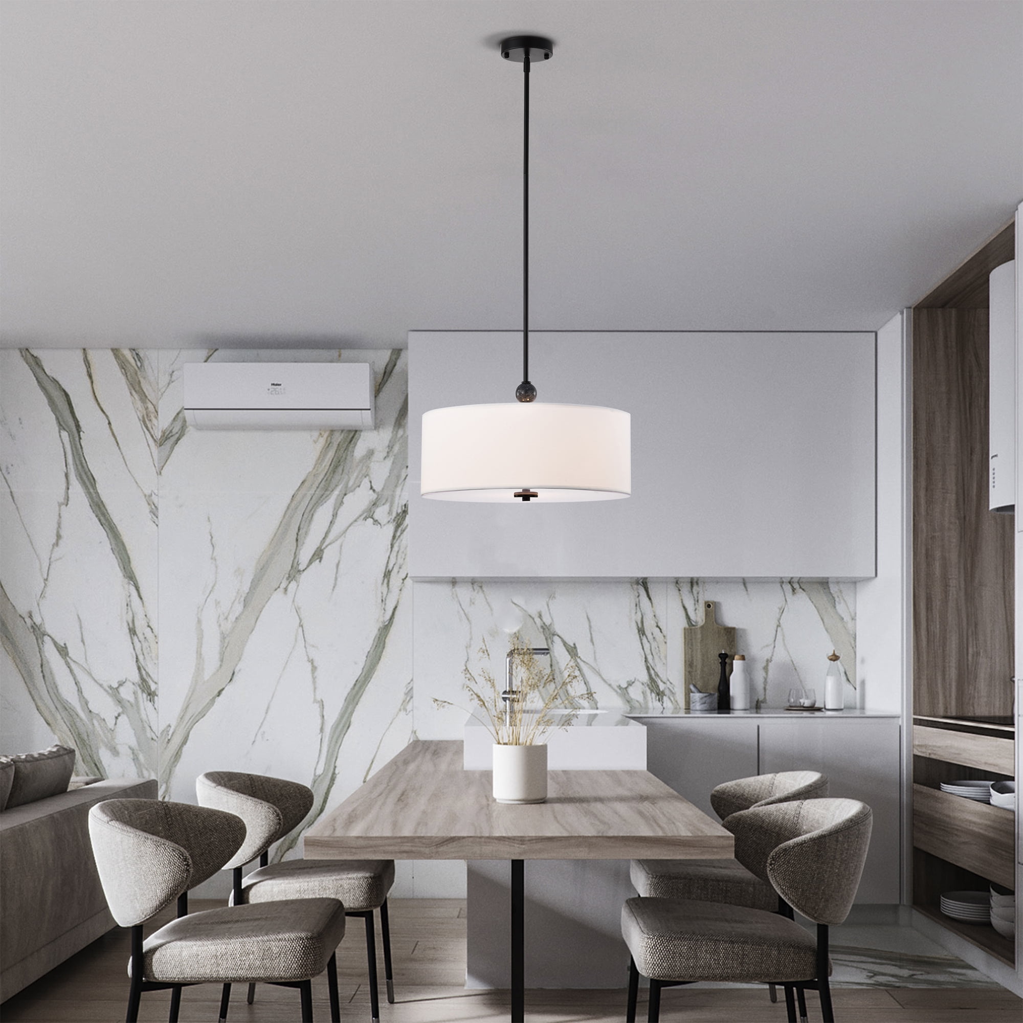 Lumi 17.7 in. 3-Light Indoor Matte Black and White Finish Chandelier