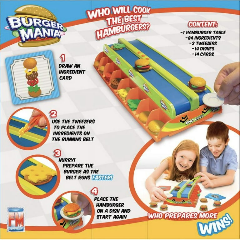 Fotorama Burger Mania Sizzling Build-A-Burger Game, Fast-Paced Conveyor  Belt Fast Food Thrill Competition, Develops Fine Motor Skills and  Dexterity