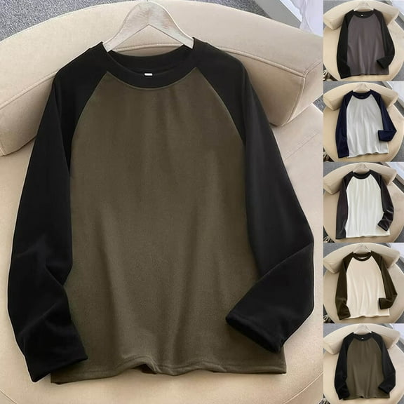 HAPIMO Casual Cotton Long Sleeve T-Shirt Baseball Color Block Loose Split Long Sleeve Bottoming Shirt Raglan Tops for Women Green L