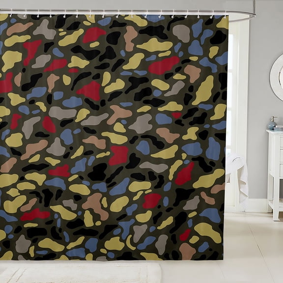 Manfei Rustic Camouflage Shower Curtain 72Wx72L, Mid Century Camo Shower Curtain 72Wx72L, Khaki