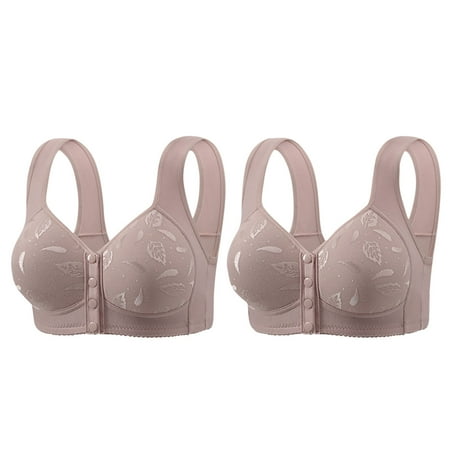 REORIAFEE Womens Bras No Underwire Full Support 2 Pack Front Closure Wirefree Gathered Together Bras Solid Brassiere Breathable Wide Strap Comfy Corset Underwear Classic Lingerie Purple XXL