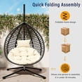 thumbnail image 6 of Ciphrias Egg Chair with Stand, Black Beige HDPE Woven Seat with Cushion, Foldable Frame for Garden Balcony, 6 of 8