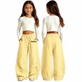 thumbnail image 3 of TGPMGRZ Girls Wide Leg Sweatpants Kids Baggy Sweat Pants Oversized Elastic Waist Straight Wide Leg Joggers with Pockets #03 Yellow 10-12 Years, 3 of 5