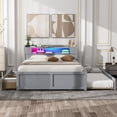 thumbnail image 2 of Queen Size Bed Frame w/Twin Trundle & 2 Storage Drawers, Wooden Platform Bed w/Slat Support and LED Headboard, No Box Spring Needed, for Kids Teens Adults Bedroom (Gray), 2 of 9