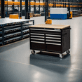 thumbnail image 6 of Rolling Tool Chest Extra-Deep 46In 9-Drawers, Mobile Tool Storage Cabinet/Work Bench with Wooden Top/Power Strip, Equipped with Casters, Handle, Liner, and Locking System, 1200 lbs Capacity, 6 of 13
