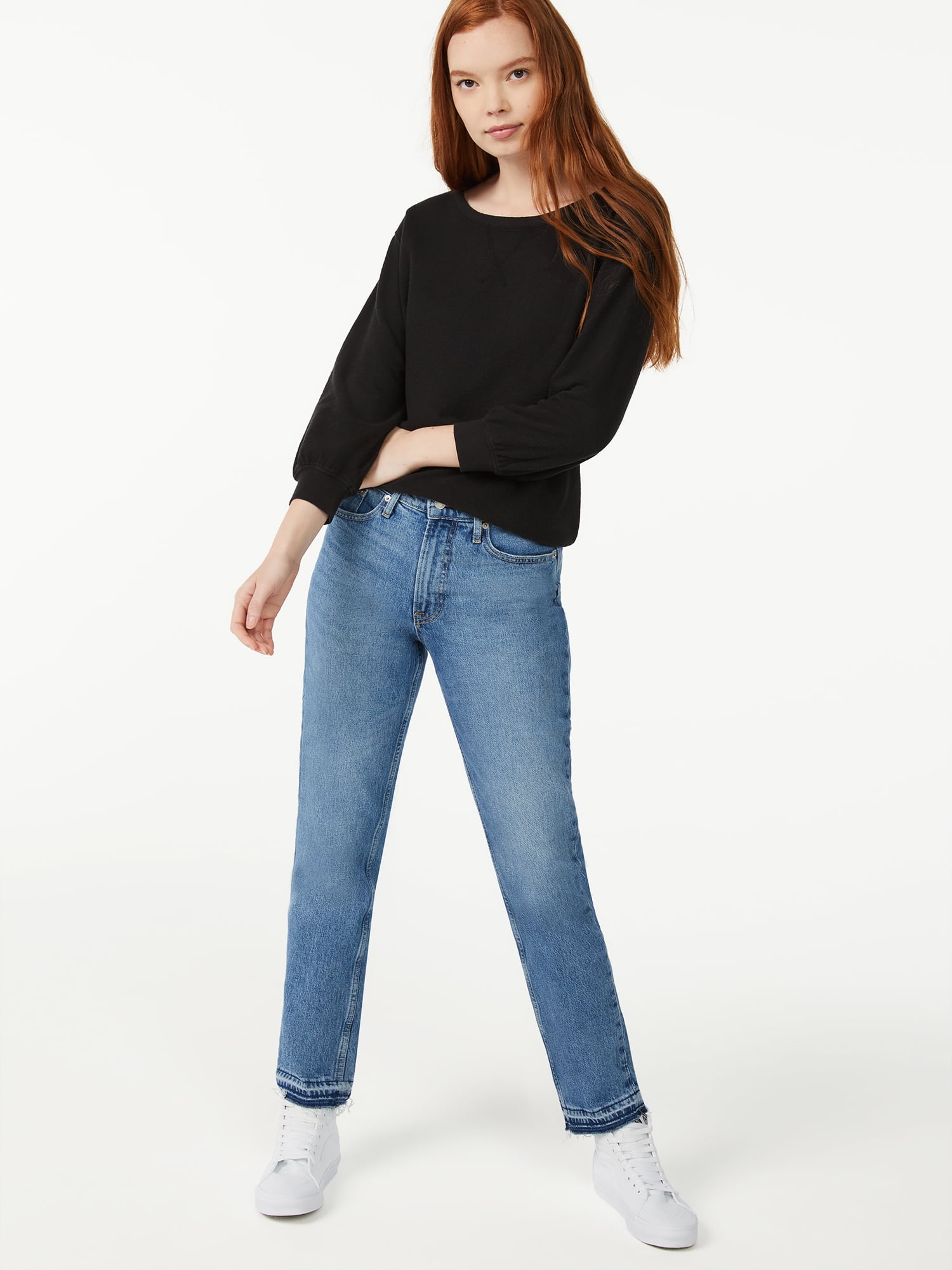 Free Assembly Women's Crewneck Sweatshirt with ¾-Sleeves