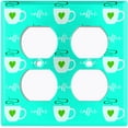 thumbnail image 2 of Metal Light Switch Wall Plate Outlet Cover (Coffee Espresso Mocha Cup Green Heart Teal - Double Duplex), 2 of 2