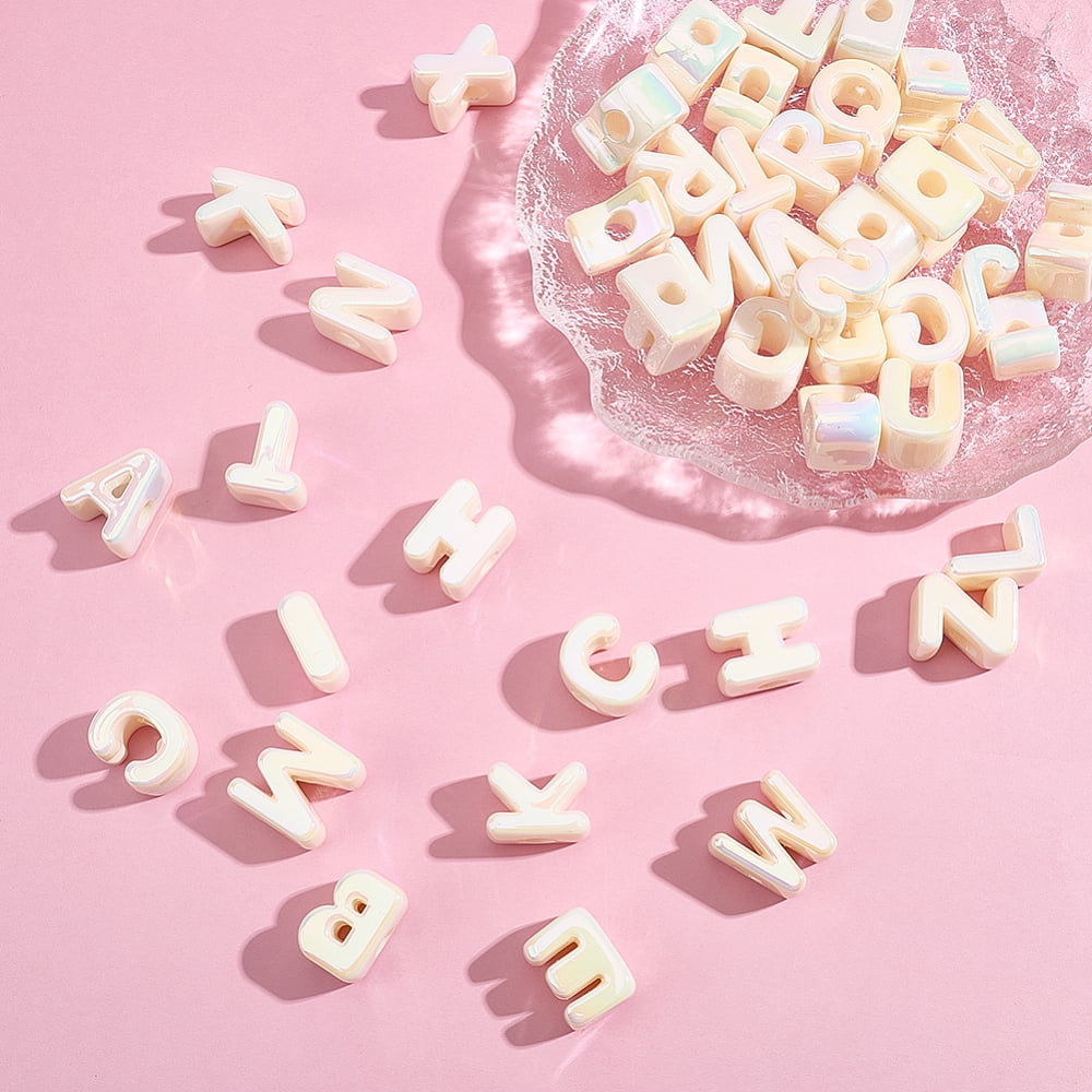 52Pcs 26 Styles UV Plated Acrylic European Beads Large Hole Beads Pearlized Letter A~Z 20~21x8.5~21x13.5~14mm Hole: 6mm 2pcs/style